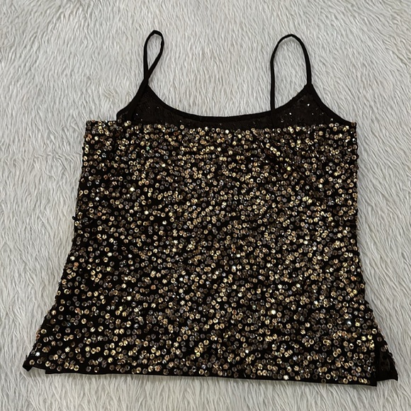 Reba brown sparkling sequins stretchy tank top size large - Picture 8 of 8